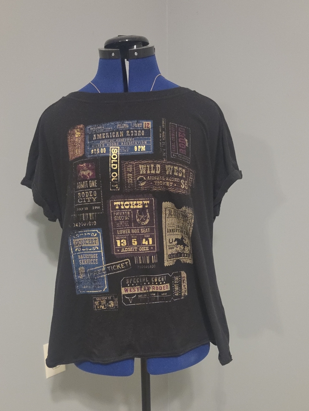 Shyanne Black Graphic Ticket-Print Short Sleeve Top
